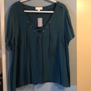 Teal lace up tee